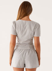Adalina Button Up Top - Grey Check