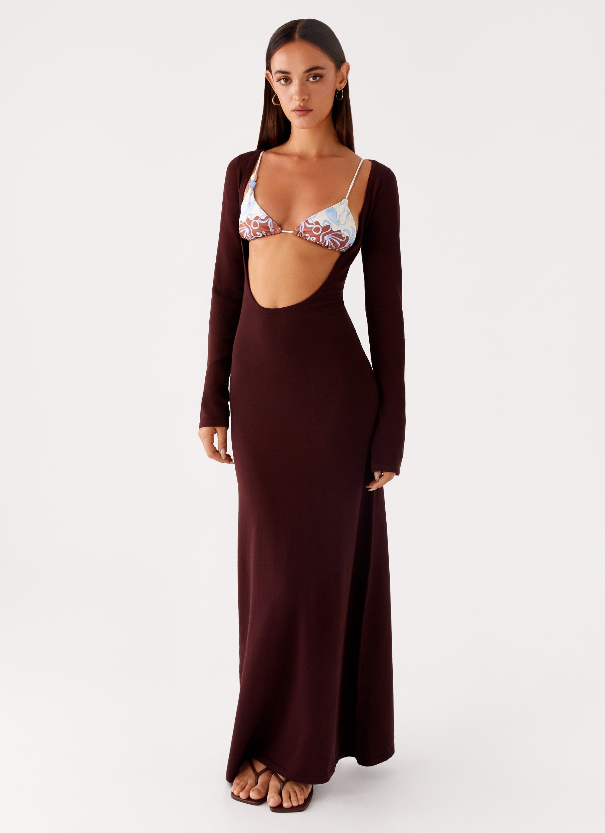 Adora Long Sleeve Knit Maxi Dress - Chocolate